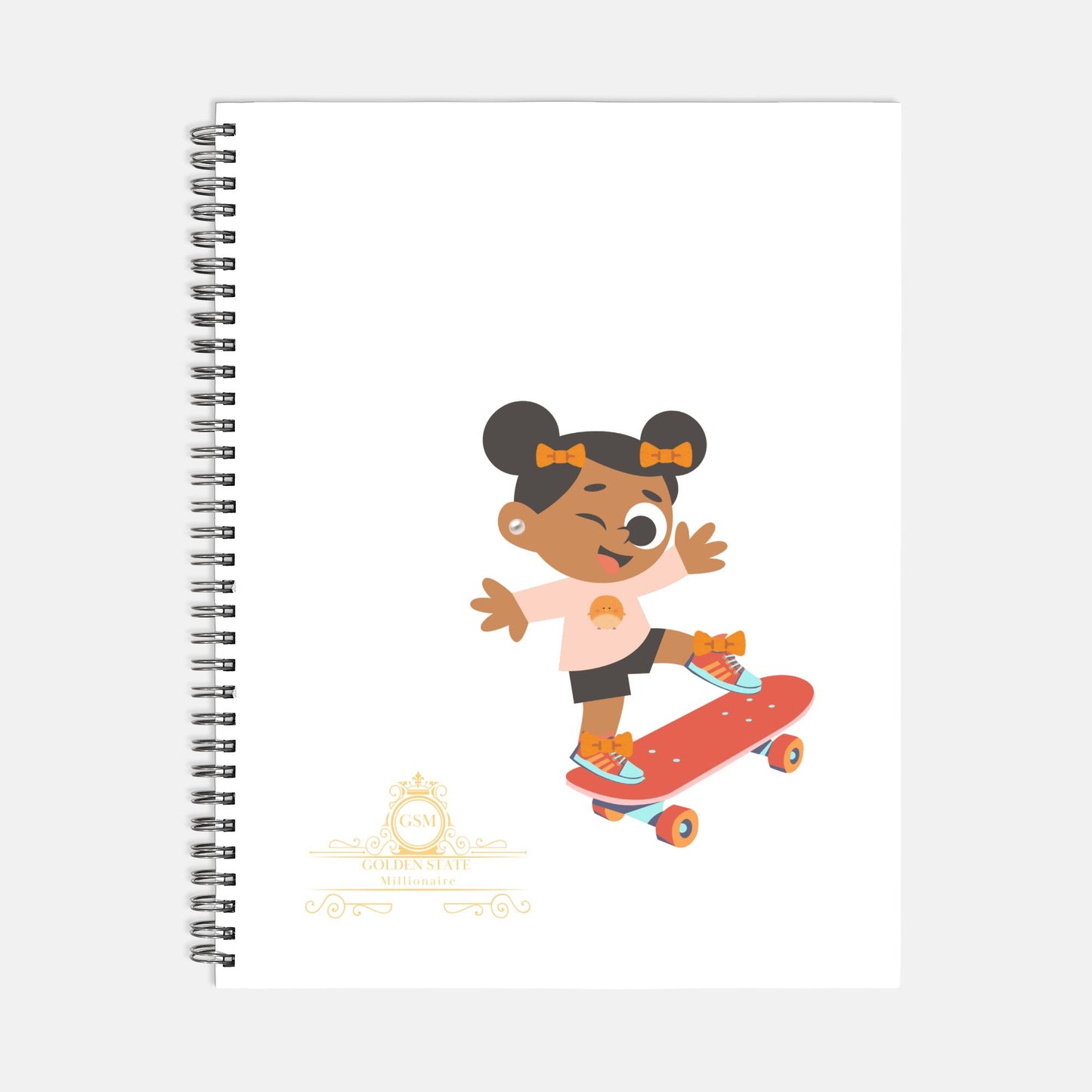 Kids African American Skateboard Girl Notebook Softcover Spiral 8.5 x 11