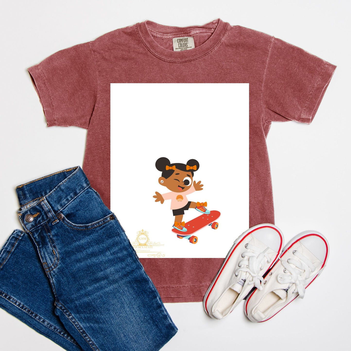 Kids African American Skate board Girl Comfort Color Youth Tee 9018