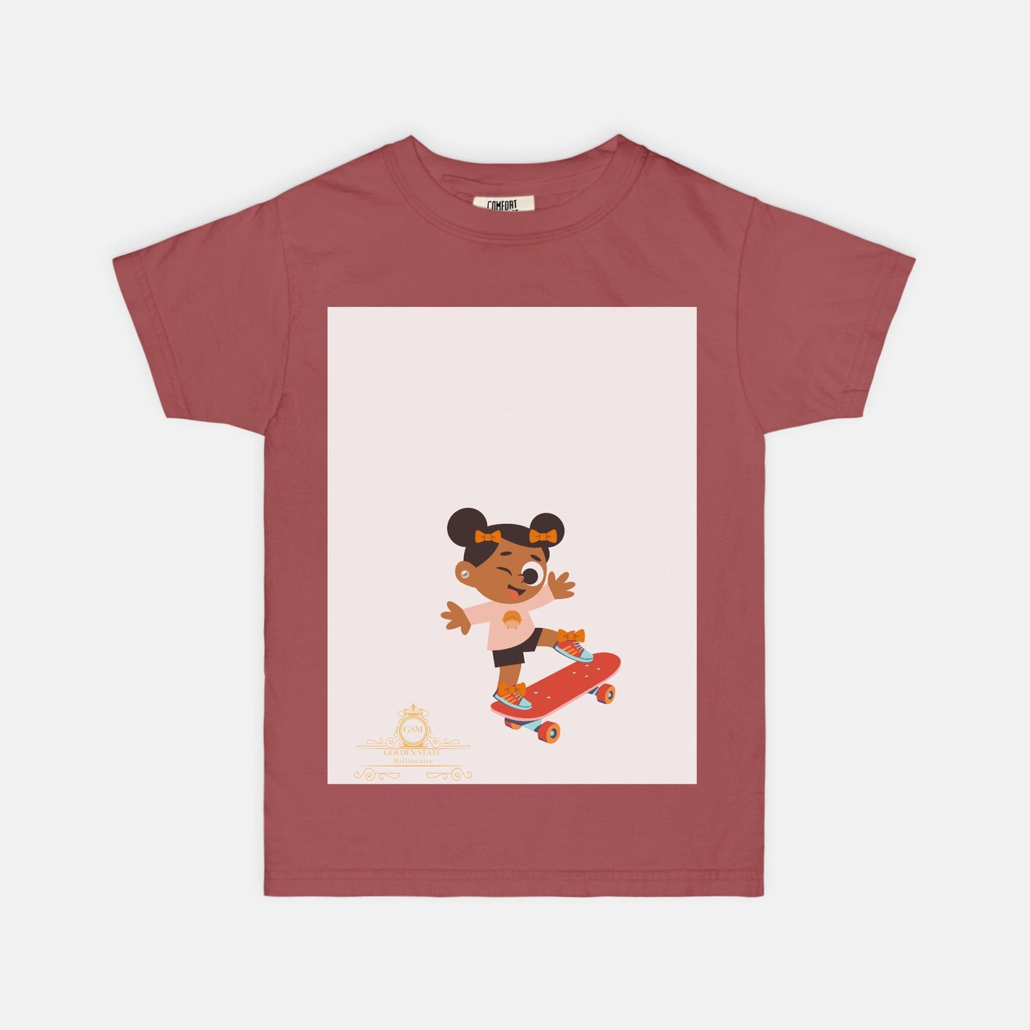 Kids African American Skate board Girl Comfort Color Youth Tee 9018