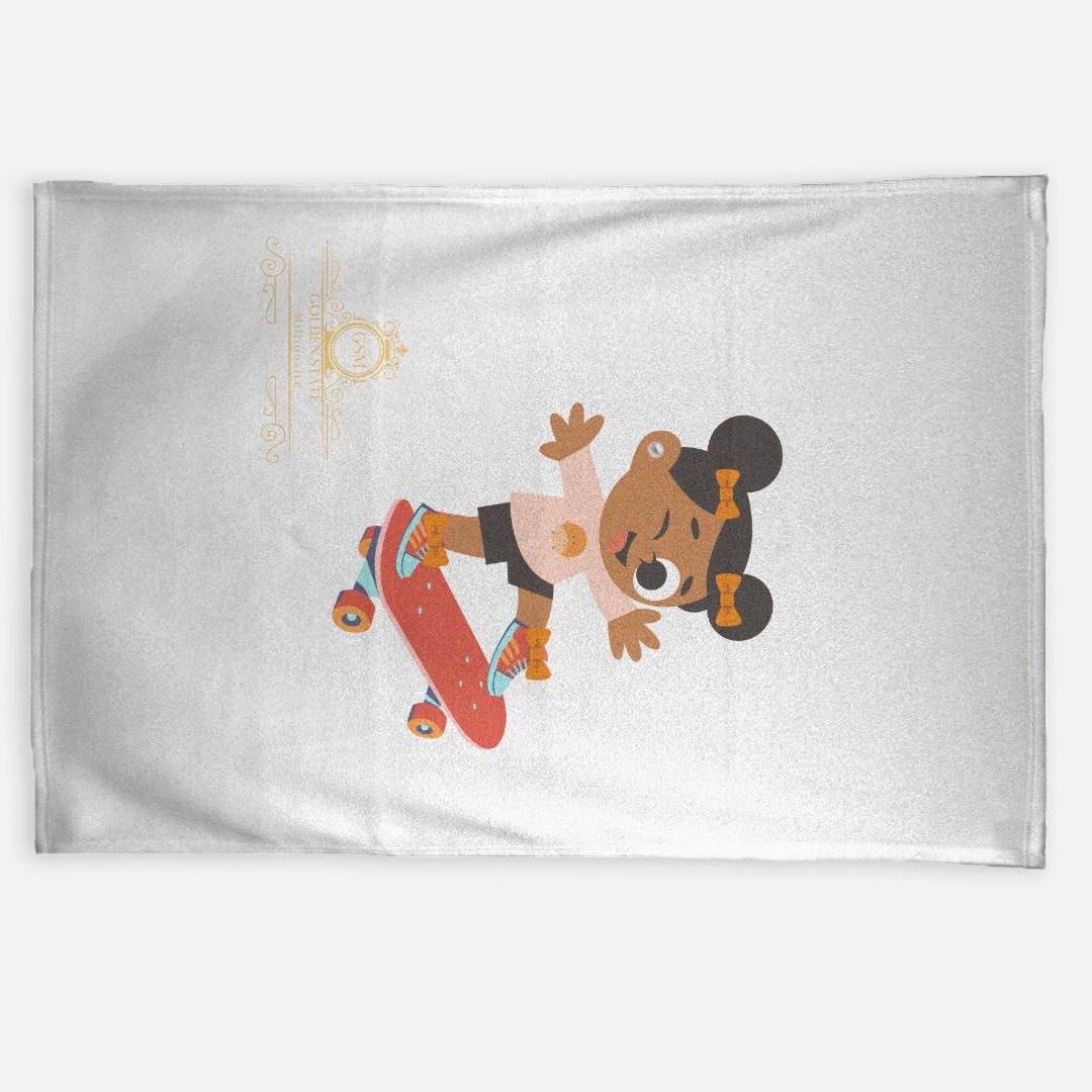 Kids African American Skateboard Girl Large Soft Fleece Blanket 40 x 60