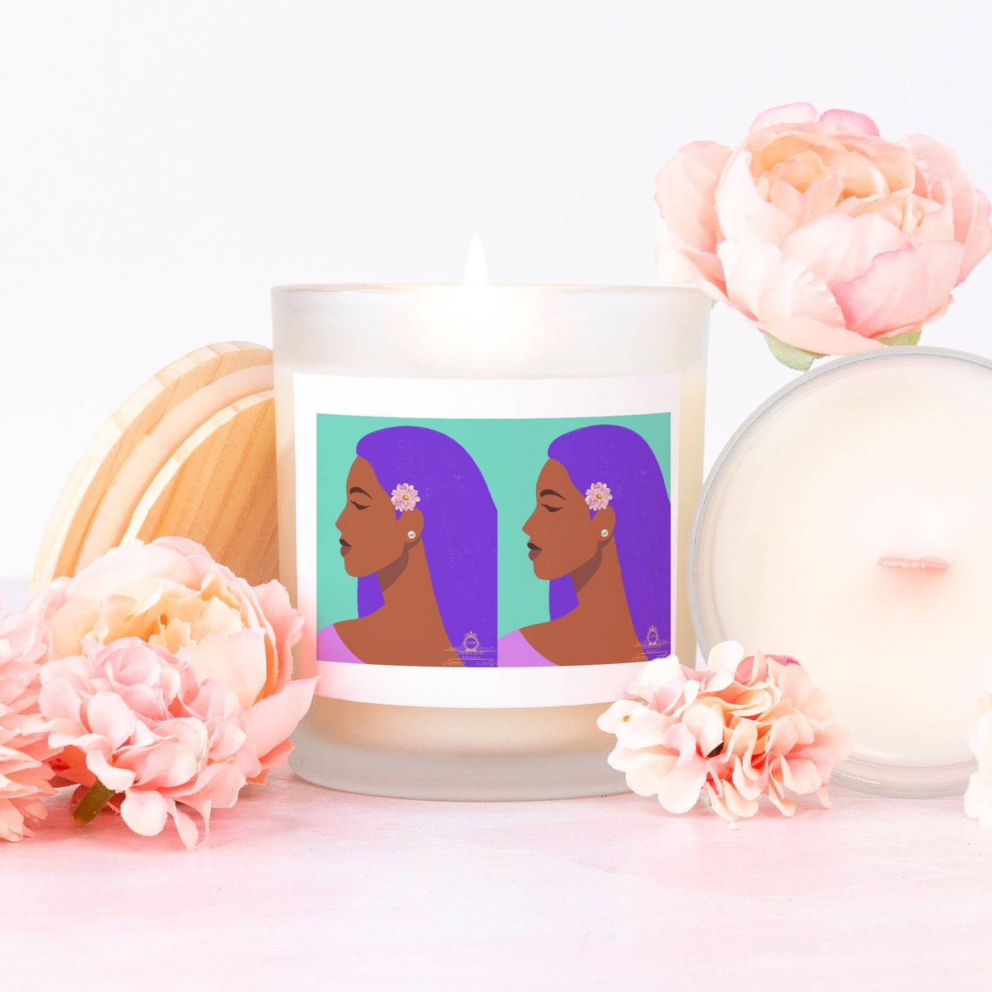 Brown Lady in Turquoise Candle Frosted (Pink Wick) Glass
