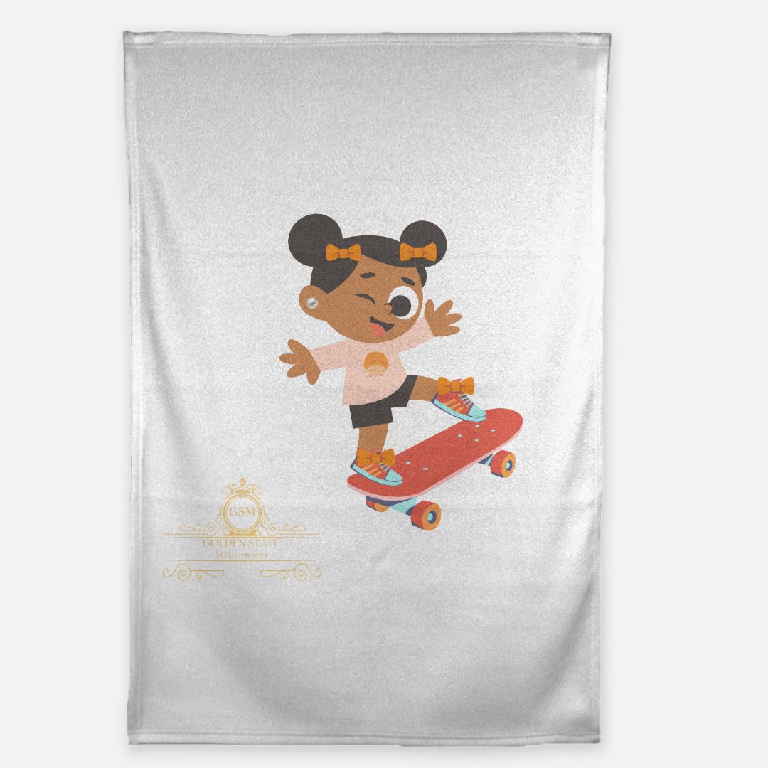 Kids African American Skateboard Girl Large Soft Fleece Blanket 40 x 60