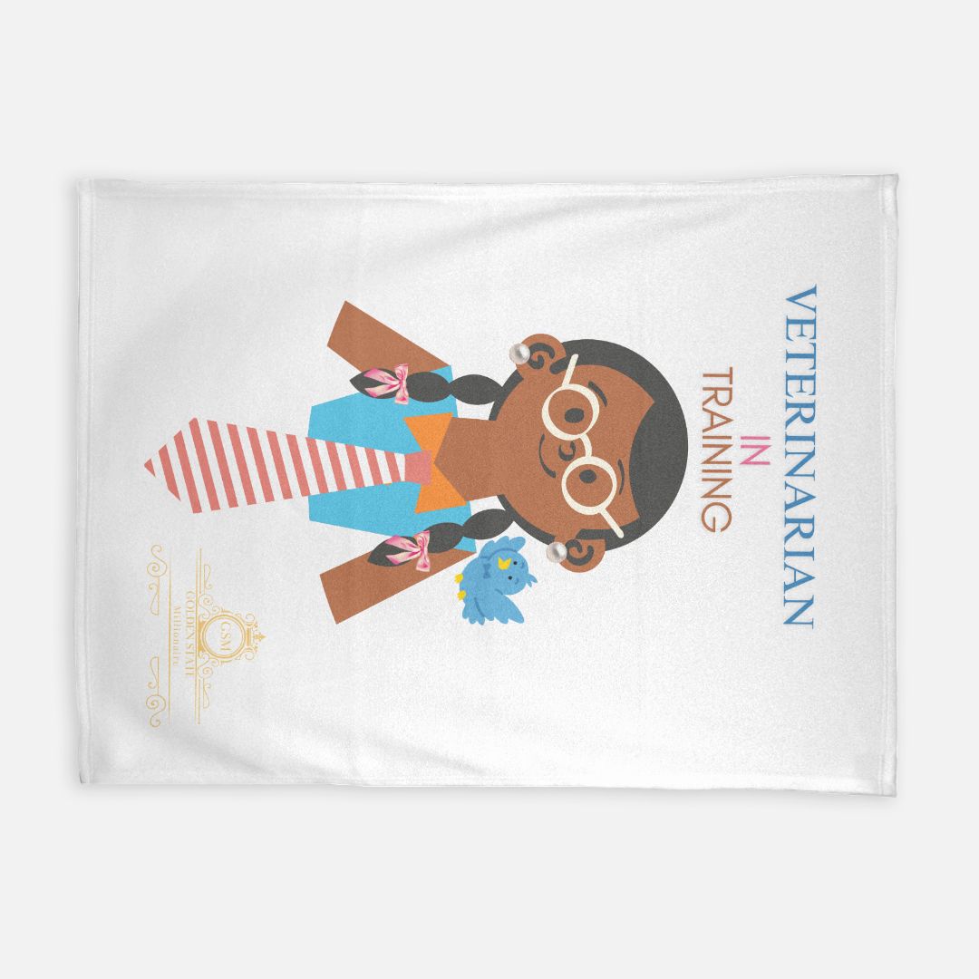 Kids African American Girl In Glasses Veterinarian Soft Fleece Blanket - 30" x 40"