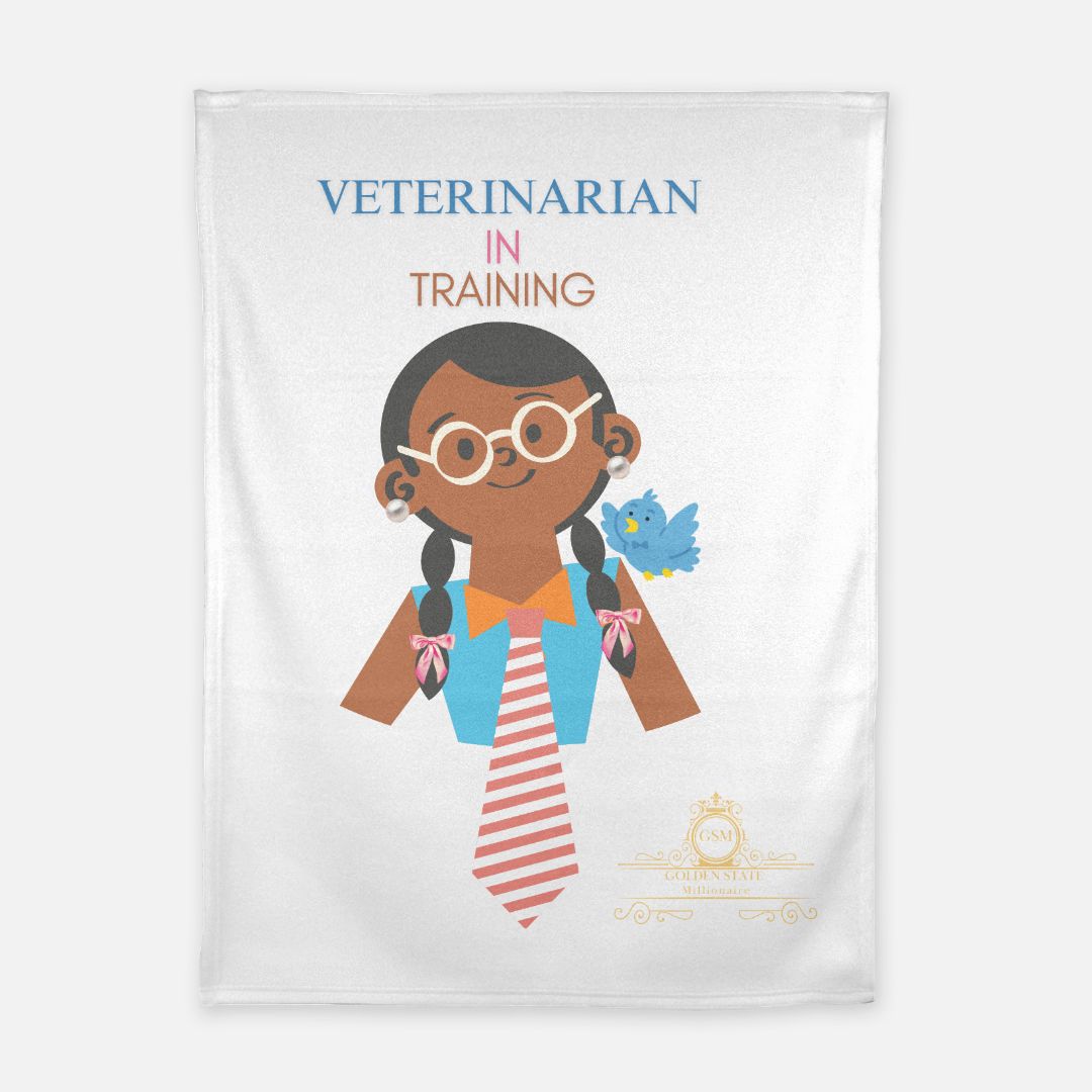 Kids African American Girl In Glasses Veterinarian Soft Fleece Blanket - 30" x 40"